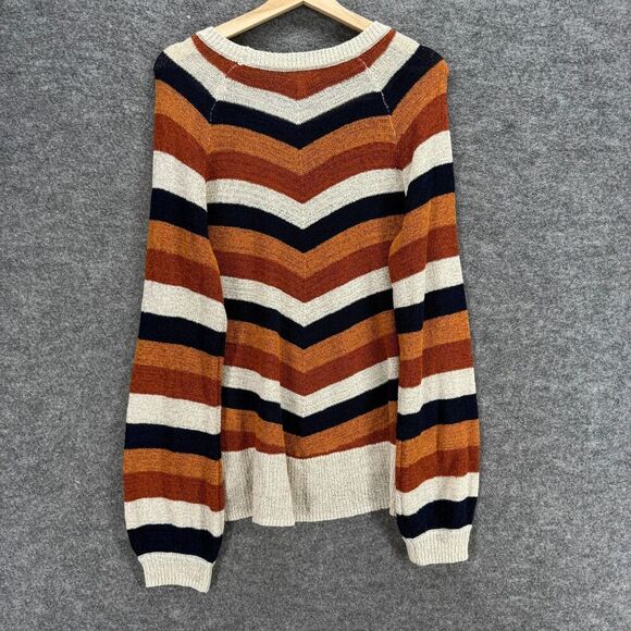 Maurices Sweater Pullover Women L Large Brown Striped Knit Long Sleeve Acrylic - Picture 2 of 7